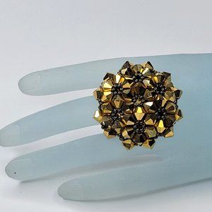 Gold Sparkling Crystal Ring Cluster Ring Glitter Bicone Beads Stretch Ring